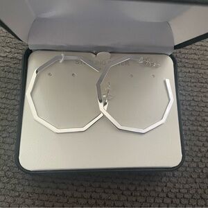 Silver Hexagon Hoop Earrings